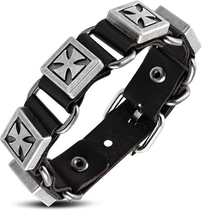 Amanto Armband Feder Brown - Leer - Kruis - 20mm - Aanpasbaar (max. 22 cm)