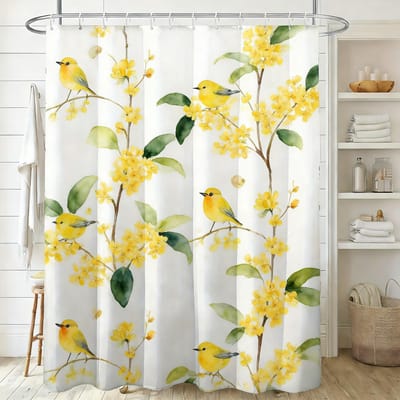 Witte Jasmijn Waterverf Bloemen met Gele Vlinders Waterdicht Douchegordijn 1pc-120x180
