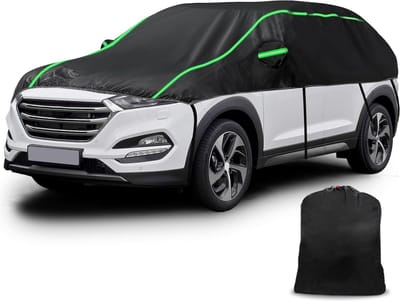 Helft autoafdekking, waterdicht, ademend, compatibel met Hyundai Tucso 2015-2023, halve afdekking, autozeil voor regen, zon, stofbescherming, autozeil, uv-bestendig (LANG)