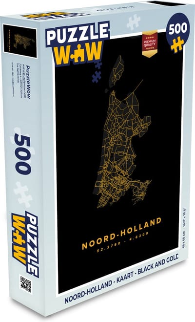 Puzzel Noord-Holland - Kaart - Black and gold - Legpuzzel - Puzzel 500 stukjes