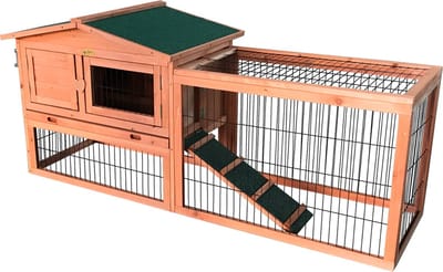 Rijoka Houten Konijnenhok – Dierenverblijf Outdoor – Verschuifbare Lade en Ren – 156x53x70cm