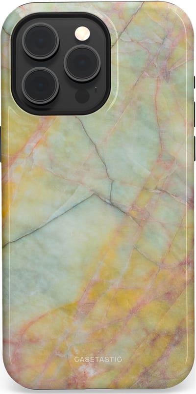 Casetastic hoesje geschikt voor Apple iPhone 15 Pro Max - MagSafe - Dubbellaagse bescherming - Zomer Marmer - Fashion Case - Mintgroen Geel