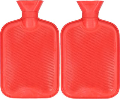 DID Warmwaterkruik - 2x - met rubberen hoes - rood - 2L - kruiken voor warme voeten/lichaam