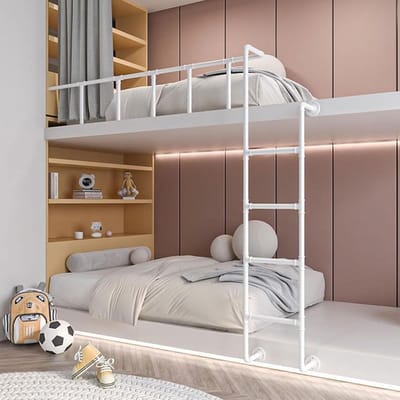 Stapelbedladder - Klimladder Binnen - Veilig Hoge Bedden - Metalen Stevige Constructie - Tot 200cm - Wit