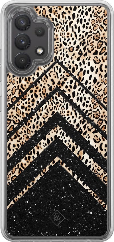 Casimoda® hoesje - Geschikt voor Samsung Galaxy A32 4G - Chevron Luipaard - 2-in-1 case - Schokbestendig - Luipaardprint - Verhoogde randen - Bruin/beige, Transparant
