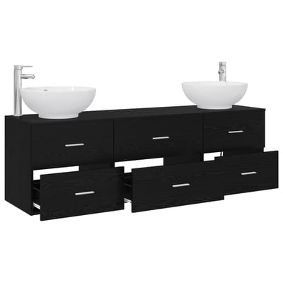 vidaXL - Badkamermeubel - Set - 3 - st - Zwart - 161 - x - 44.5 - x - 80 - cm - Bewerkt - hout