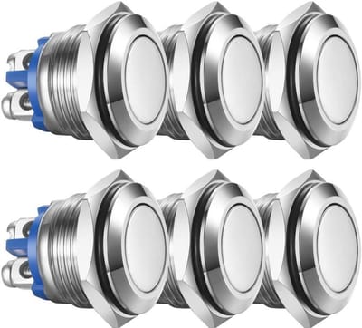 Drukknop Schakelaars - Momentary Knoppen - Apparatuur Bedienen - IP65 Waterdicht - 16mm Paneelmontage - Zilver