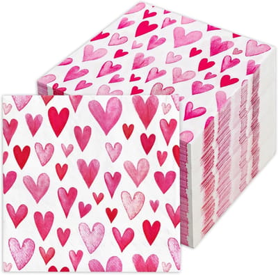 Papieren Servetten voor Verjaardagen, Bruiloften, Valentijnsdag en Babyfeesten - 20 Stuks met Rood Hartpatroon voor Tafelversiering en Persoonlijke Aanpassingen