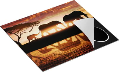 Chefcare Inductie Beschermer Olifanten Familie in de Savanne bij Zonsondergang - 60x50 cm - Afdekplaat Inductie - Kookplaat Beschermer - Inductie Mat