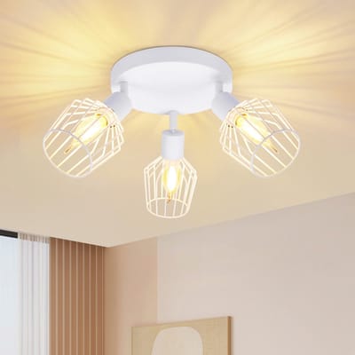NETTLIFE Opbouwspot - 3-lichts - E14 Fitting - rond - wit - kooiontwerp Lampkap - Metaal - 350° draaibar Plafondspot - L 20cm - Vintage Keukenlamp - voor Slaapkamer | Hal | Woonkamer - Zonder Lichtborn