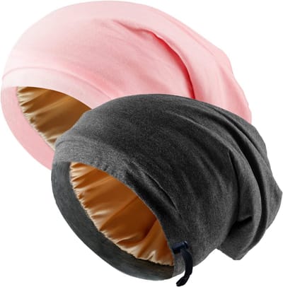 Zijden Gevoerde Slaap Bonnet en Nacht Cap voor Vrouwen - Set van 2 Verstelbare Haar Wraps