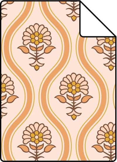 Proefstaal ESTAhome behang vintage bloemen oranje en beige - 26.5 x 21 cm - 131737-S