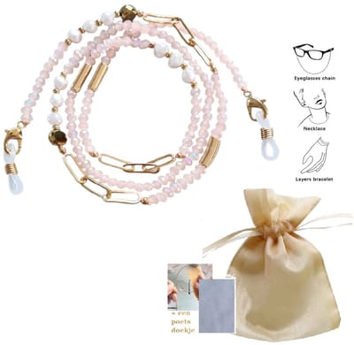 Mooie Brillenkoord Roze kralen, goudkleurig -Brillenkoord Kralen ketting- Youhomy accessoires Brillenkoord ketting| Cadeau voor dames | Chain glasses accessoires| Leesbril - Lichtgewicht - Zonnebril hanger Vakantie