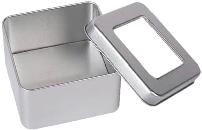 Daity Verpakking van 8 vierkante blikken met transparante deksels - 9*9*5 -5 cm - lege vierkante zilverkleurige blikken - geschikt voor het maken van moussetaarten - kaarsen - snoep - cadeaus en verzamelobjecten (zilver).