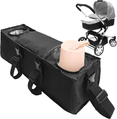 Kinderwagen Organizer - Baby tas - Onderweg Organiseren - Geïsoleerde Bekerhouders - 50 x 14 x 17 cm - Zwart