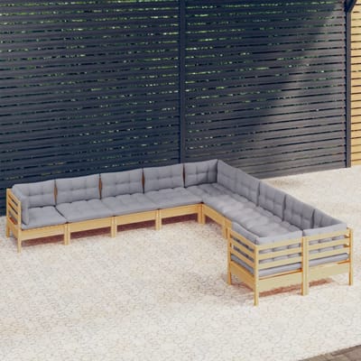 vidaXL - 10-delige - Loungeset - met - grijze - kussens - grenenhout