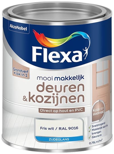 Flexa - Mooi Makkelijk Deuren & Kozijnen Zijdeglans - Fris Wit / Ral 9016 - Mengverf - 750 Ml