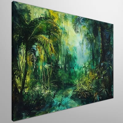 Regenwoud | Regenwoud: een weelderig spektakel van kleur en leven | Kunst - 100x100 centimeter op Canvas | Foto op Canvas