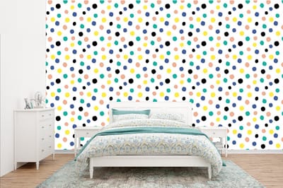 Behang - Fotobehang Stippen - Patronen - Geel - Breedte 385 cm x hoogte 240 cm