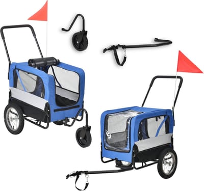 Fietskar fietsaanhanger tot 20 kg en buggyfunctie blauw zwart