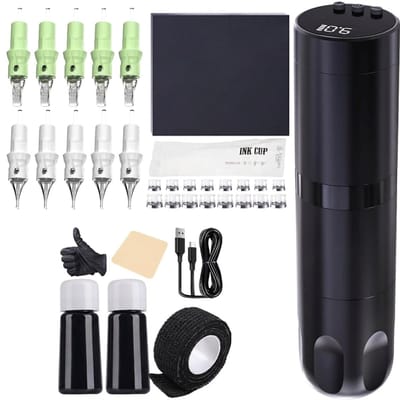 DailySupplies® Tattoo Machine met Accessoires - Tattoo kit Draadloos - Complete Set -Zwart