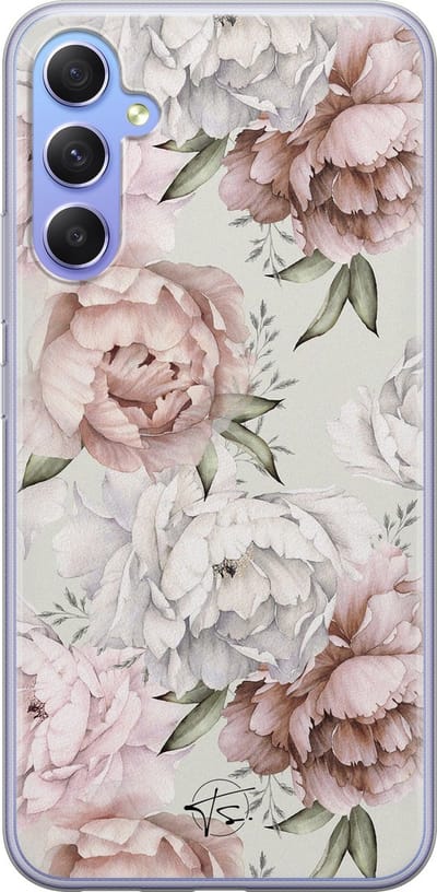 Hoesje geschikt voor Samsung Galaxy A34 - Klassieke bloemen - Soft Case - TPU - Bloemen - Beige - Mooie Telefoonhoesjes