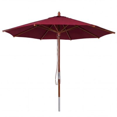 Horeca-parasol van hout MCW-C57b, tuinparasol, polyester/hout 14 kg, rond Ø 3 m, met trekkoord, schokbestendig ~ bordeauxrood