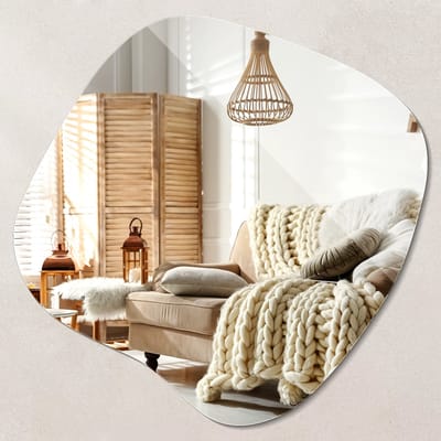 Wallfluent Spiegel - Onregelmatige asymmetrische spiegel - 48x48 - Decoratieve wandspiegel - Inloopkastspiegel – Badkamerspiegel - Toiletspiegel - Wandmontage - Moderne Woonaccessoires - Natuurlijk design Spiegel - Horizontaal of verticaal ophangen