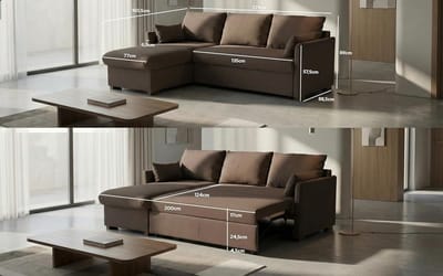 Hoekbank Slaapbank 221 x 160,5 x 88 cm - Milano 3-in-1 Uitklapbare Slaapbank met Opbergruimte en Reversible Chaise Longue - 4-Zits L-vorm Bank - Waterafstotend Polyester - Modern Design Bruin - HomebyNicole