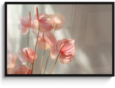 Poster in lijst - Fotolijst 120x80 cm - Posters - Bloemen - Stelen - Roze - Schaduw - Posterlijst zwart - Decoratie - Wanddecoratie woonkamer - Muurdecoratie slaapkamer