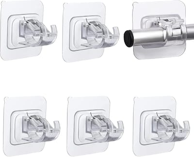 KZQ 6 stuks - Gordijnroedehaken - Gordijnroedebeugels - Gordijnroede - Gordijnroede ophangen - Gordijnroede zelfklevende haken - Transparant - Badkamer - Geen boren nodig - Haken - Voor gordijnen of kasten