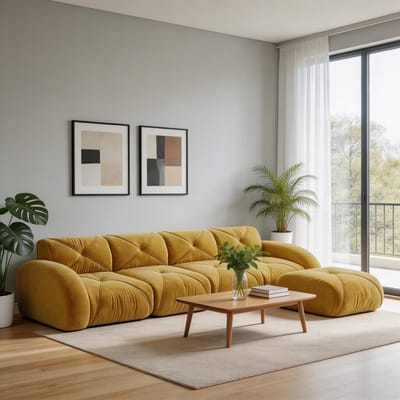 Komhtom - L-vormige fauteuil en modulaire bank - vierzits hoekbank met voetensteun - antislip onderkant en geen montage nodig - geschikt voor de woonkamer - geel