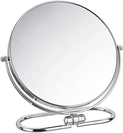 Wandspiegel Make-up - Tafelspiegel Vergroting - Dagelijkse Verzorging - Dubbelzijdig 360° Draaibaar - 25 x 20 cm - Chroom