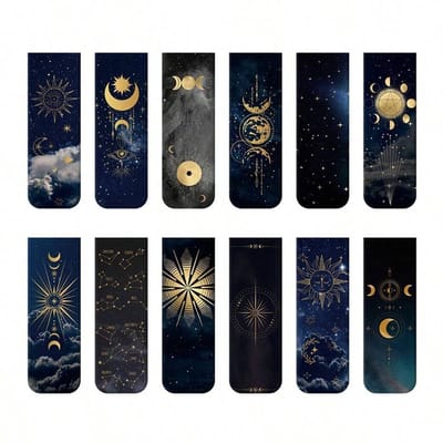 12 Stuks Magnetische Bladwijzers | Hemels - Mystiek Design met Zon, Maan & Sterrenbeelden | Ideaal Cadeau voor Astrologie Fans & Lezers | Viwado®