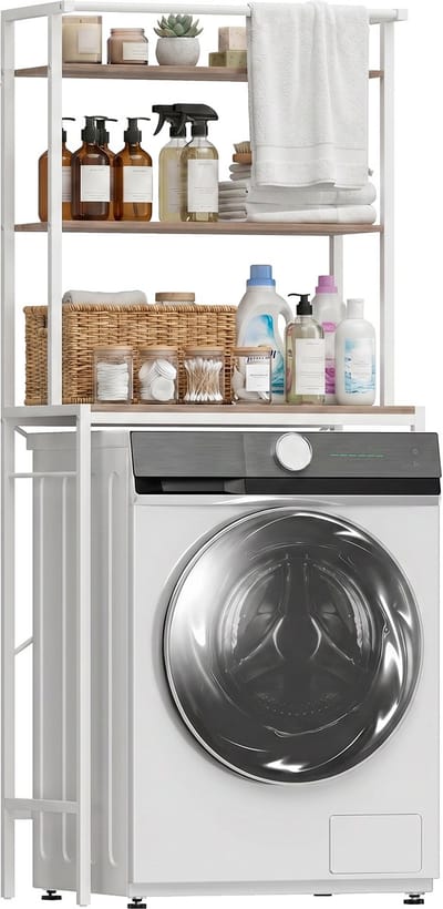 HOMCOM Wasmachinekast - Metaal, spaanplaat - 67 x 40 x 161,8 cm - Bruin en wit