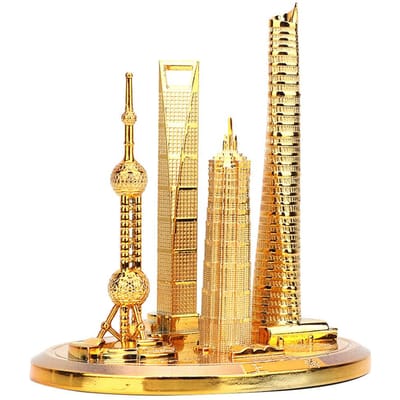 Maquette de Collection Bâtiments de Shanghai Tour Perle Orientale Centre Financier Mondial Souvenir(# 3) or