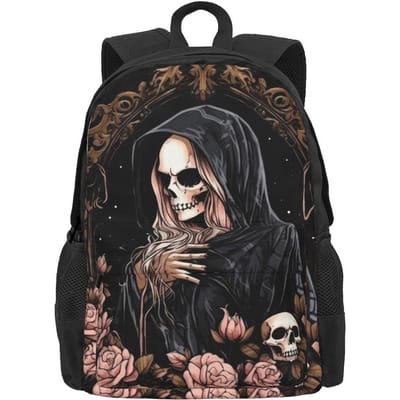 Gotische Schedel Rugzak Hipster Moderne Vrouwen Polyester Reizen Rugzakken Ademend Grappige Schooltassen Rucksack 36x32x10cm black