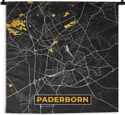 Wandkleed - Wanddoek - Stadskaart – Kaart – Paderborn – Gold – Duitsland – Plattegrond - 180x180 cm - Wandtapijt