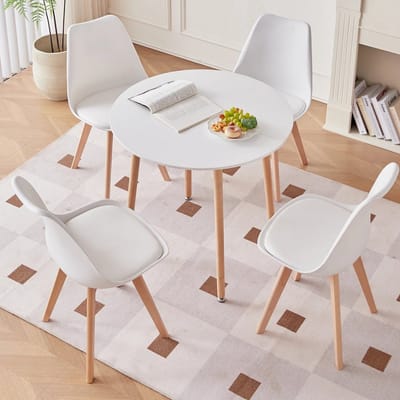 Amolass - Eettafel met Stoelen - Scandinavisch - Eettafelset - Eetkamerset - Eetkamer Stoelen - Set van 4-Stoelen - Wit