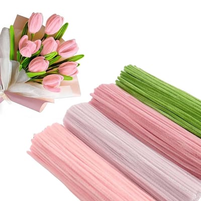 Creatieve Pijpenragers voor Knutselprojecten - 400 Stuks in 4 Kleuren, Inclusief Cadeauband en Bloemen Set voor DIY Bloemen en Ambachten