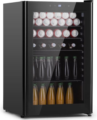 Klarstein Drankkoeler minikoelkast met glazen deur en ledverlichting, minikoelkast voor op de kamer, kleine met 4 uitneembare schappen, kleine koelkast 115 liter, koelkast voor binnen en buiten, stil, 0-22 °C - Drankkoelkast - voor Bar - Touch