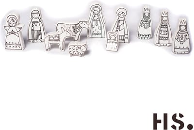 Kerststal met losse figuren - Wit/Zwart - 11 delig - keramiek