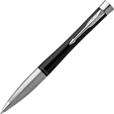 Parker Urban Twist-balpen | Muted Black met chromen rand | Medium punt met blauwe-inktvulling | Geschenkdoos