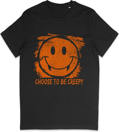 T Shirt Jongens Meisjes - Halloween Smiley - Zwart - Maat 92