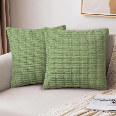 Famanu - Set van 2 kussenslopen, corduroy kussenhoezen, 40 x 40 cm, corduroy, kerstdecoratie, moderne boho-decoratieve kussenhoezen, zachte sierkussenhoezen, kussens voor bank, stoel, slaapkamer, groen