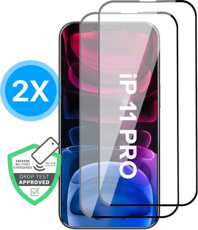 Screenprotector iPhone 11 Pro - 2 Stuks - 9H Gehard Glas - Volledig Bedekt - Vetafstotend - Beschermglas - Military Grade - Scherm - Screen Protector iPhone 11 Pro - Zwart