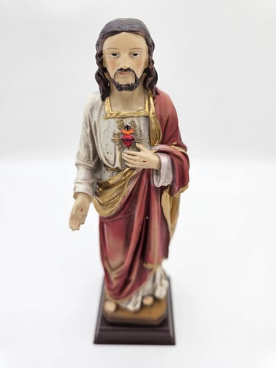 Jezus Christus Heilig Hart - beeld 21,5 cm hoog op console - materiaal polystone - religieus beeld