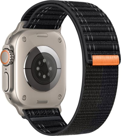 By Qubix - Geschikt voor Apple Watch bandje - Nylon Wave band - Zwart - Geschikt voor Apple Watch 44 mm / 45 mm / 46 mm / 49 mm (Ultra 1,2 en 3) - nylon - bandje iWatch