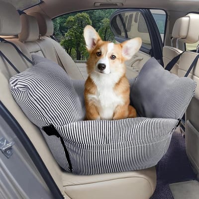 Autostoel Hond - Reisstoel Huisdier - Veilig Reizen - 2-in-1 Bed - Tot 272 kg - Blauw Gestreept