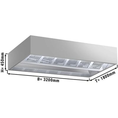 GGM Gastro Induktions-Deckenhaube - 3200mm - ohne Motor - mit Filter